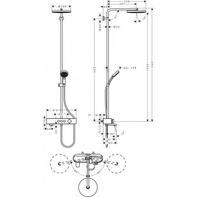 Душевая система для ванны Hansgrohe Pulsify S Showerpipe 260 1jet с термостатом для ванны ShowerTablet 400, хром, 24230000