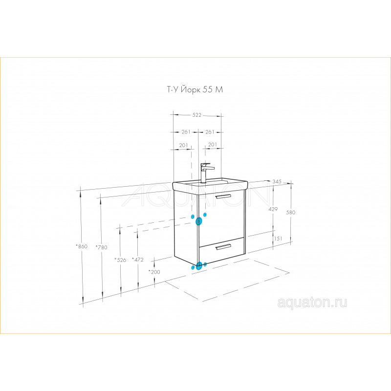 Тумба с раковиной Тигода 55 мини белая AQUATON Йорк 1A1708K2YOAV0