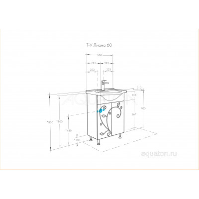 Тумба с раковиной Байкал 60 белый AQUATON Лиана 1A1631K0LL010