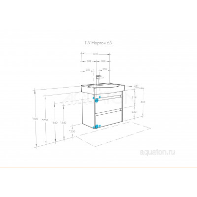 Тумба с раковиной Беверли 65 белая AQUATON Нортон 1A2488K0NT010