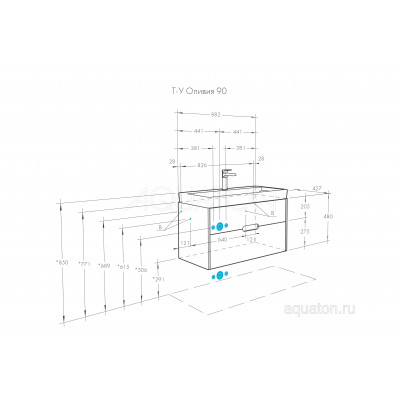 Тумба с раковиной Адриана 90 бежевая/дуб AQUATON Оливия 1A2544K0OLVG0