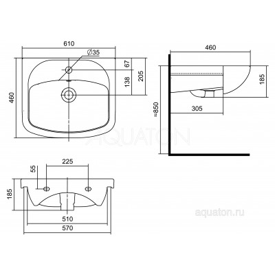 Тумба с раковиной Акварель 60 белая AQUATON Онда 1A1228K0ON010