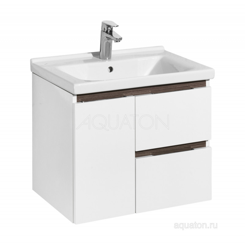 Тумба с раковиной Миранда 60 белая/грецкий орех 60см AQUATON Рене 1A2585K0NRC80
