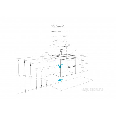 Тумба с раковиной Миранда 60 белая/грецкий орех 60см AQUATON Рене 1A2585K0NRC80