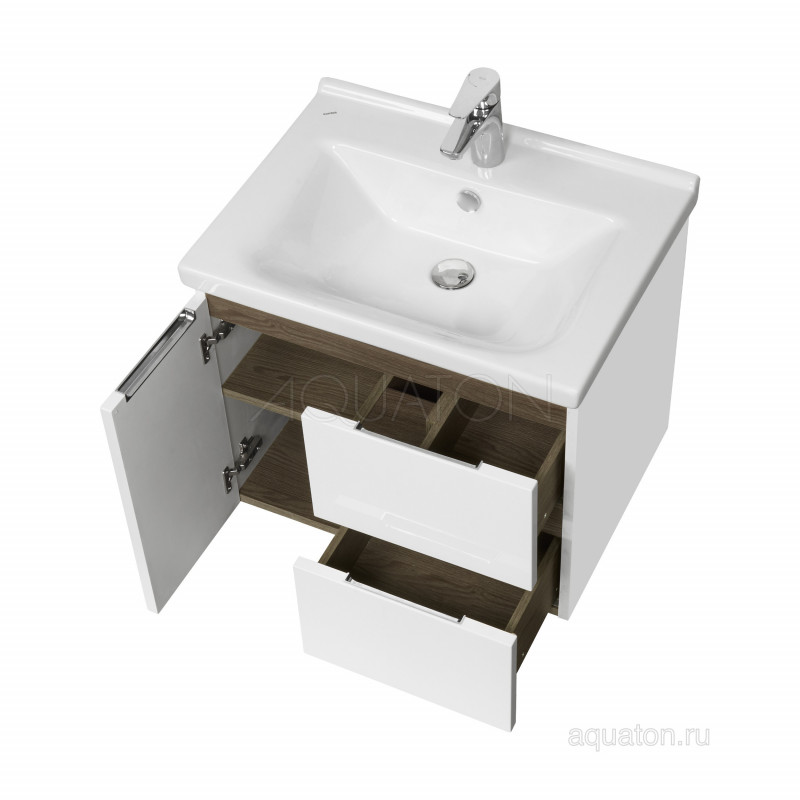 Тумба с раковиной Миранда 60 белая/грецкий орех 60см AQUATON Рене 1A2585K0NRC80