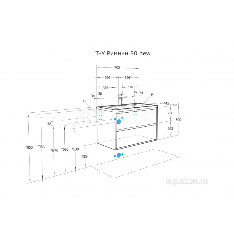 Тумба с раковиной Victoria-N Unik 80x46 черная AQUATON Римини 1A226701RN950