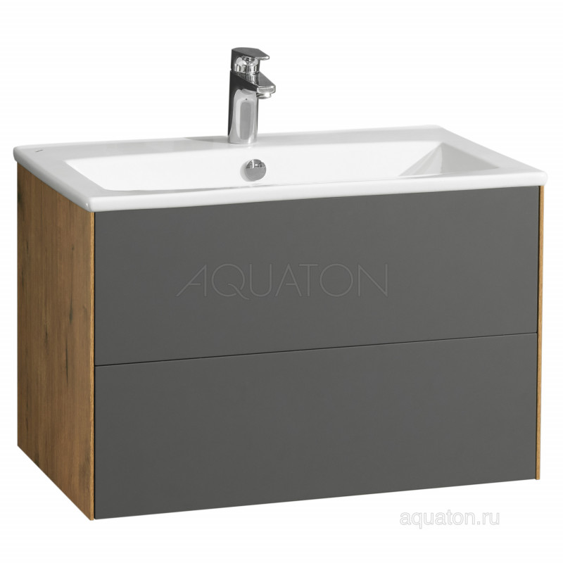 Тумба с раковиной Элина 75 графит/дуб AQUATON Сохо 1A2581K1AJA00