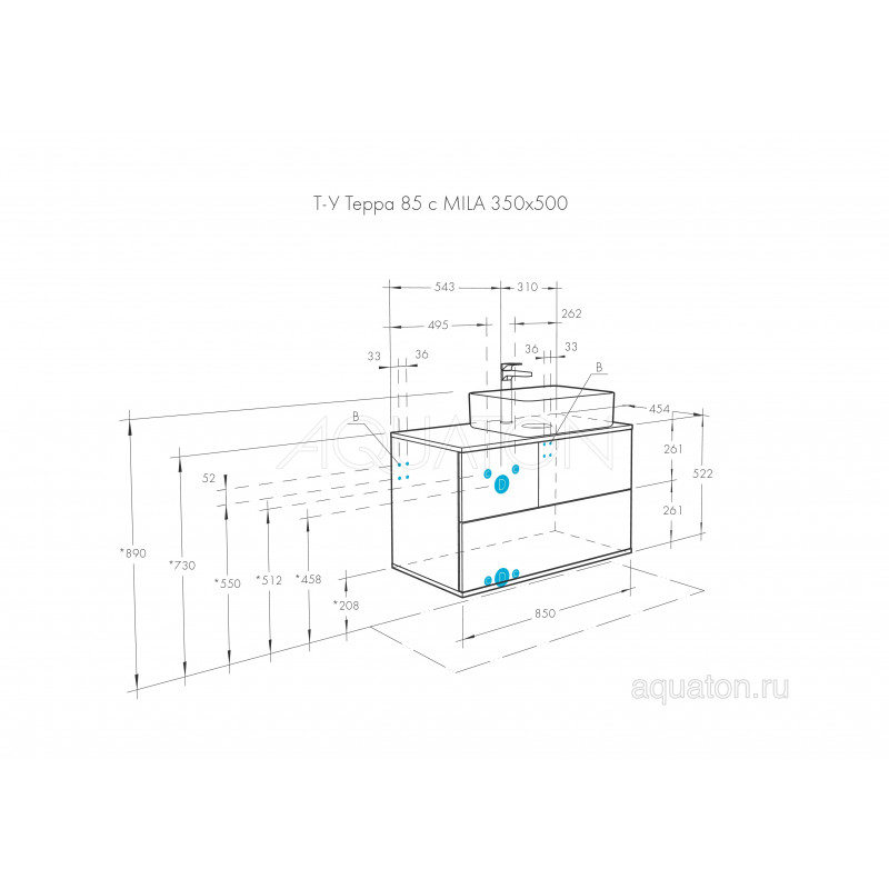 Тумба с раковиной MILA 35x50 дуб/антрацит AQUATON Терра 1A2472K1TEKA0