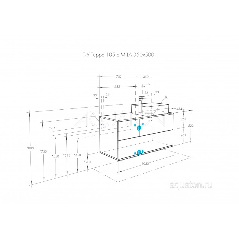 Тумба с раковиной Одри 42х62 дуб/антрацит AQUATON Терра 1A2469K4TEKA0