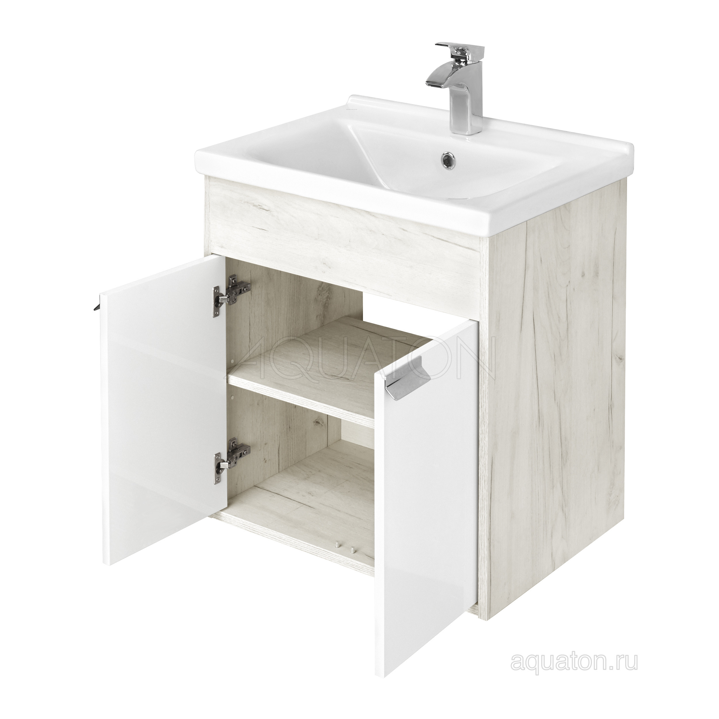 Тумба с раковиной Миранда 60 дуб/белая AQUATON Флай 1A2373K0FAX10
