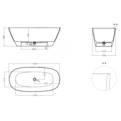 Отдельностоящая ванна Salini SOFIA LIGHT 165x75 S-Sense, глянцевая, белая, без перелива, с сифоном и донным клапаном, 103611G