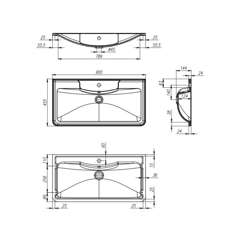 Раковина из литьевого мрамора 900х455х145 BelBagno BB900/455-LV-MR-ALR, белый