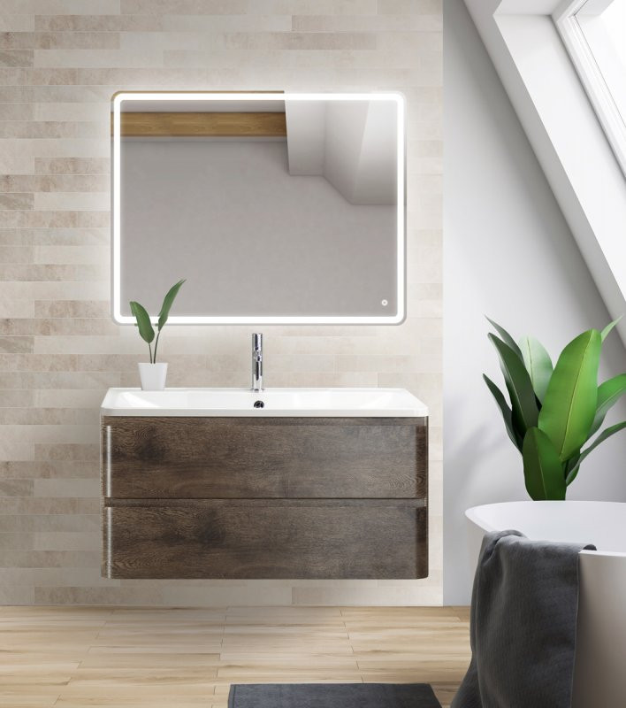 База под раковину подвесная с двумя выкатными ящиками 900x450x500 BelBagno ALBANO-900, Rovere Nature Grigio