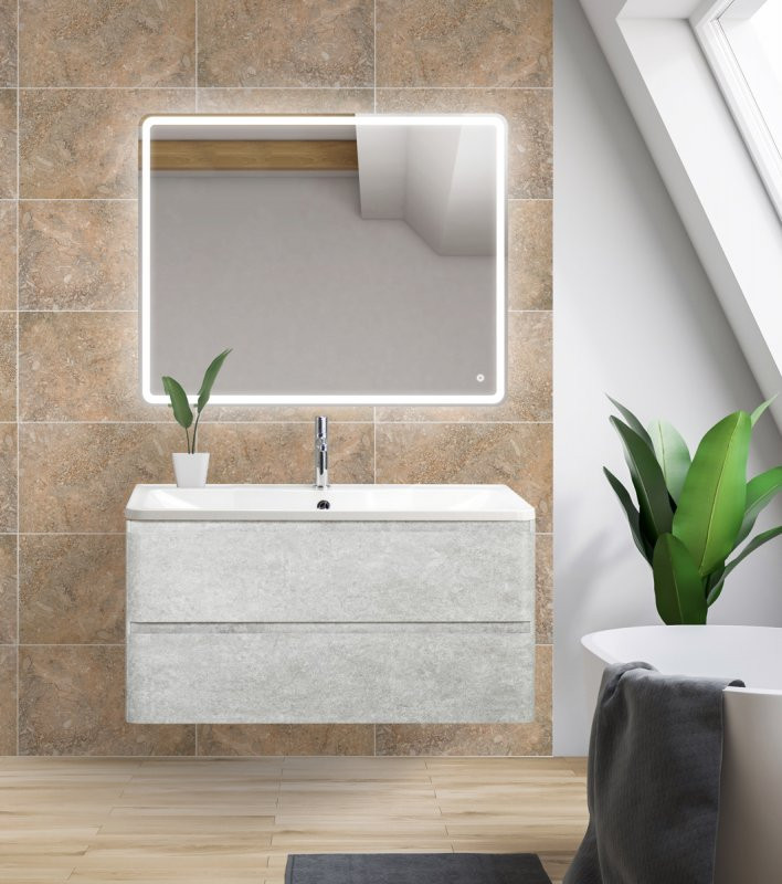База под раковину подвесная с двумя выкатными ящиками 900x450x500 BelBagno ALBANO-900, Cemento Verona Grigio