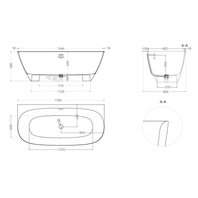 Пристенная ванна Salini SOFIA WALL 170x80 S-Sense, глянцевая, белая, 102512G