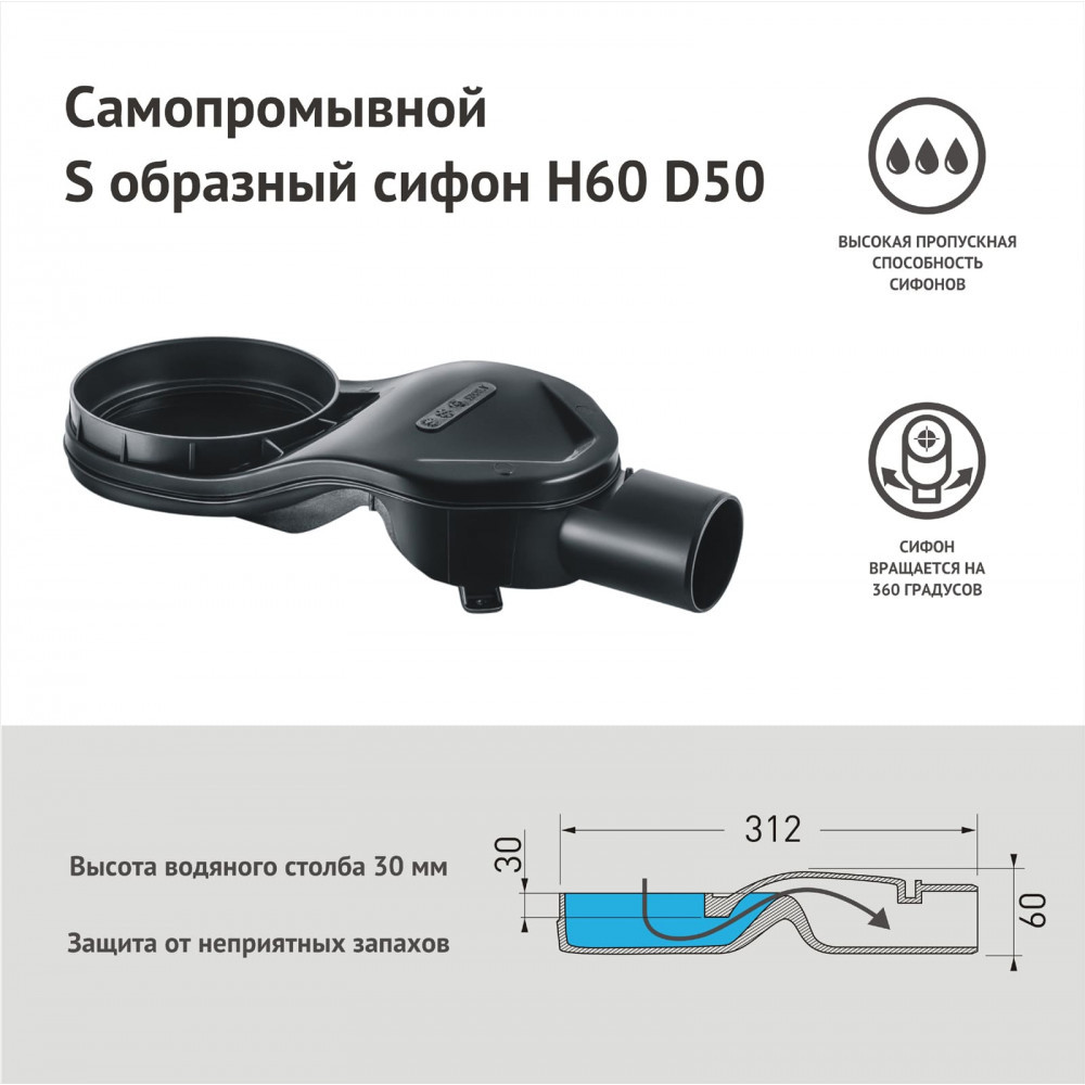 Линейный трап 60см матовый хром Berges Wall 090156