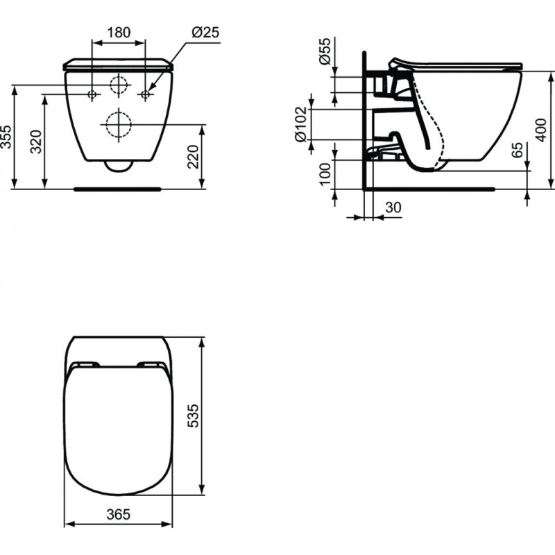 Подвесной унитаз Ideal Standard TESI AquaBlade, глубокий смыв с крепежом, T007901
