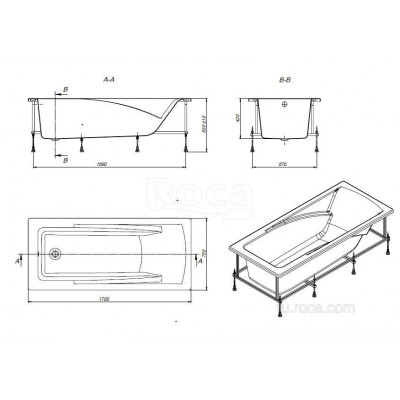 Акриловая ванна Roca Hall 170х75 прямоугольная белая ZRU9302768