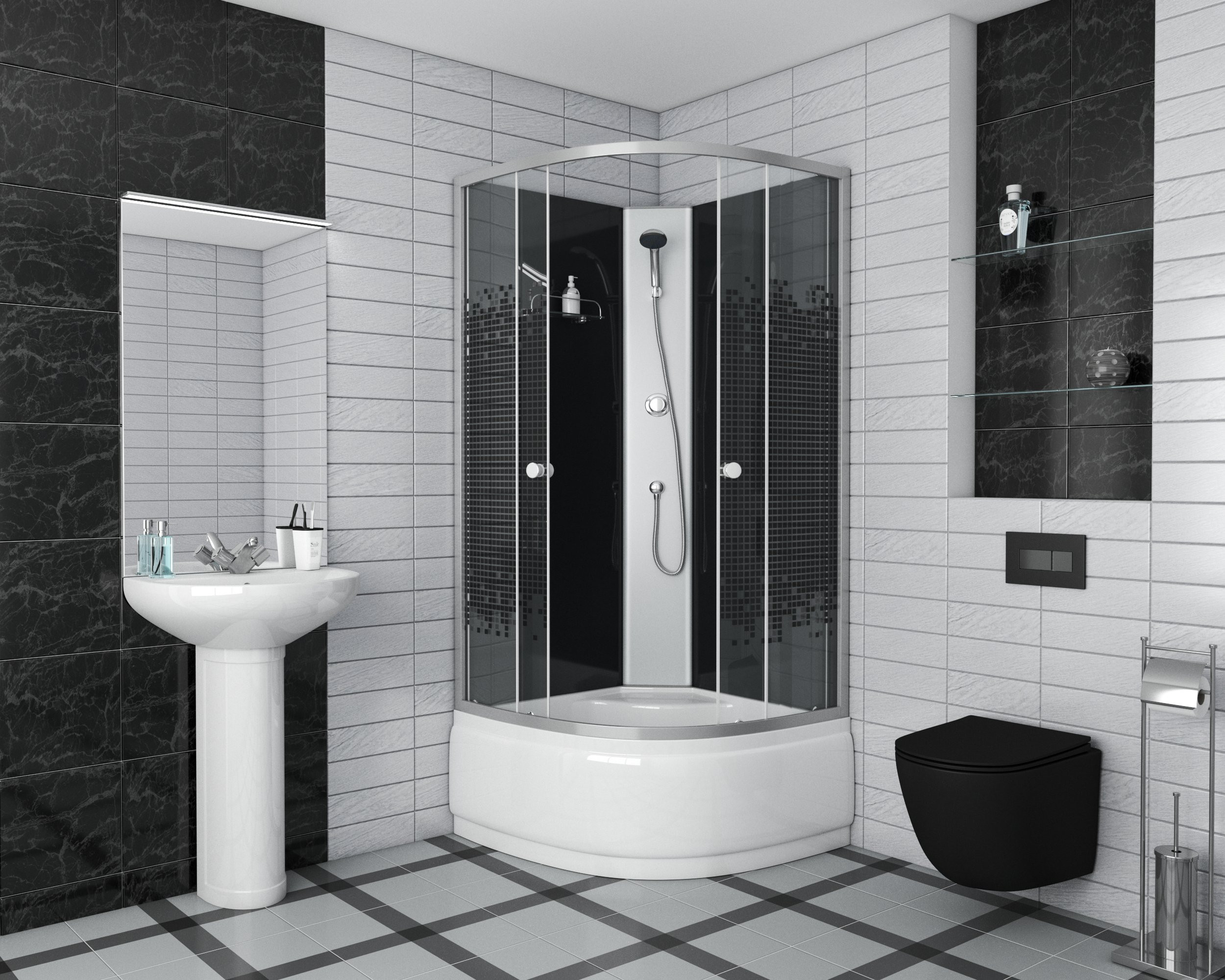 Душевая кабина 900х900х1950 Niagara NG-7508-08BK BLACK высокий поддон 40см стекло МОЗАИКА без крыши