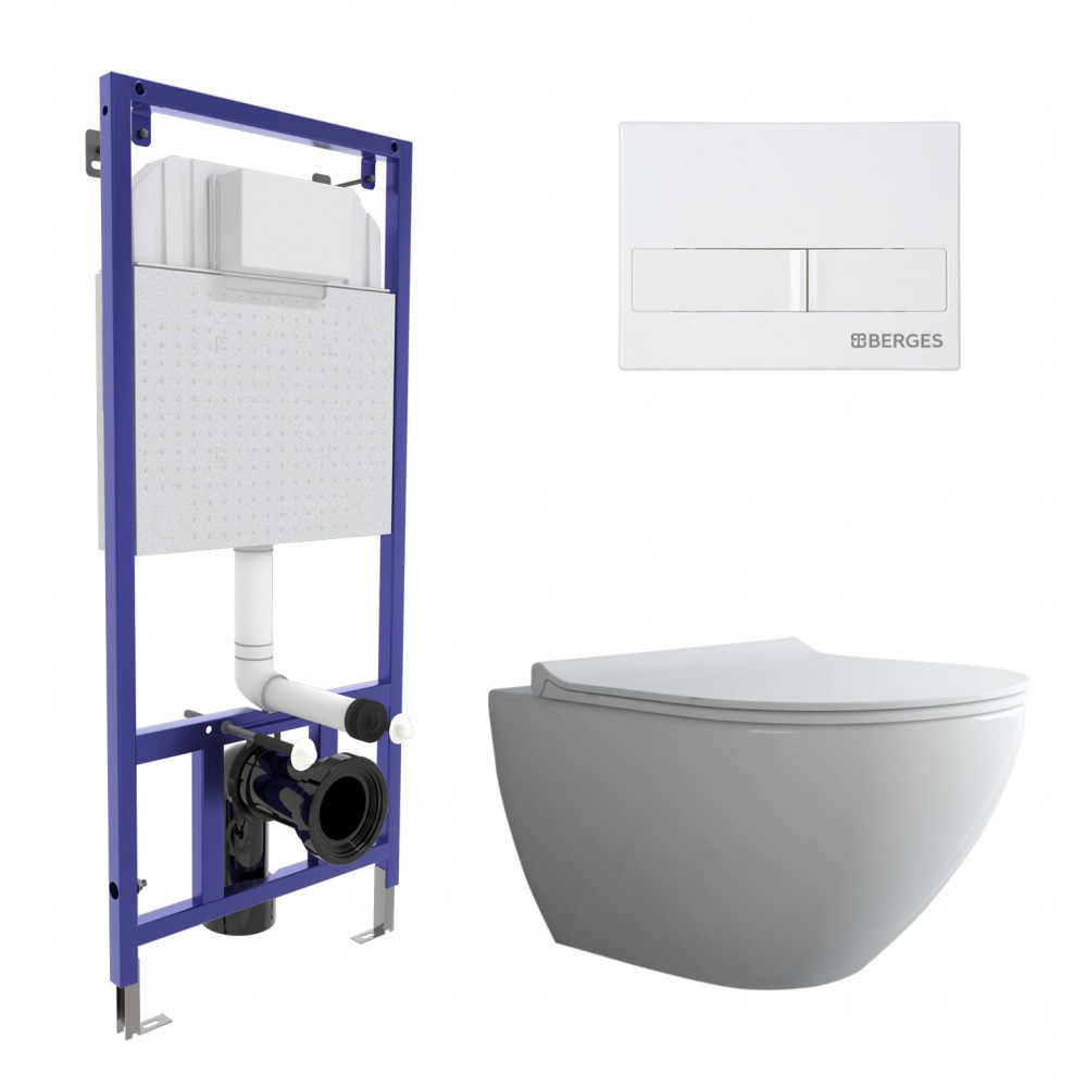 Комплект: Инсталляция, подвесной унитаз и кнопка Berges Novum 043271