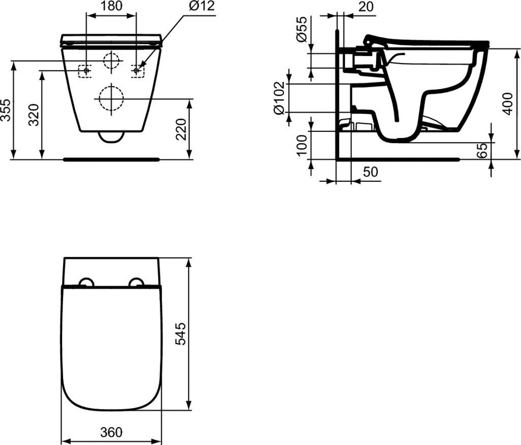 Подвесной унитаз Ideal Standard I.LIFE B RimLS+, глубокий смыв, с крепежом, сидение тонкое с микролифтом, T533001