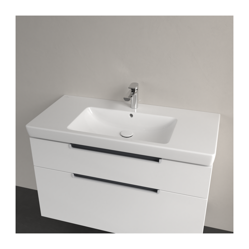 Раковина на тумбу 100x48x18см Villeroy&Boch Subway 2.0, Альпийский белый CeramicPlus, с переливом, 1 + 2 намеченных отв.