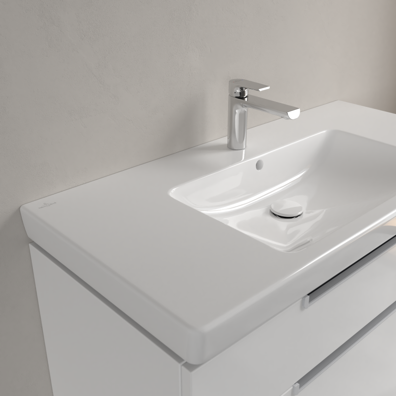 Раковина на тумбу 100x48x18см Villeroy&Boch Subway 2.0, Альпийский белый CeramicPlus, с переливом, 1 + 2 намеченных отв.