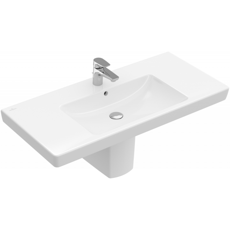 Раковина на тумбу 100x48x18см Villeroy&Boch Subway 2.0, Альпийский белый CeramicPlus, с переливом, 1 + 2 намеченных отв.