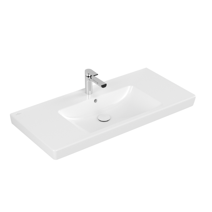 Раковина на тумбу 100x48x18см Villeroy&Boch Subway 2.0, Альпийский белый, с переливом, 1 + 2 намеченных отв.
