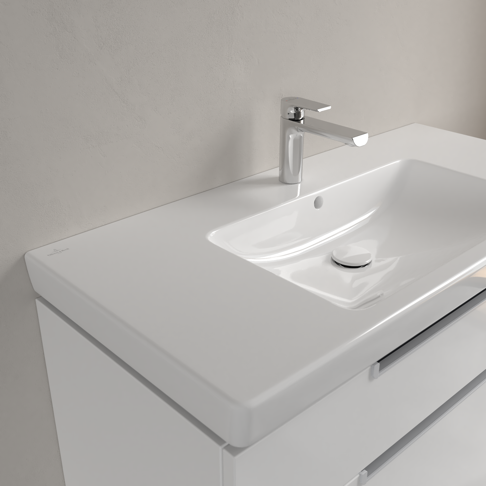 Раковина на тумбу 100x48x18см Villeroy&Boch Subway 2.0, Альпийский белый, с переливом, 1 + 2 намеченных отв.