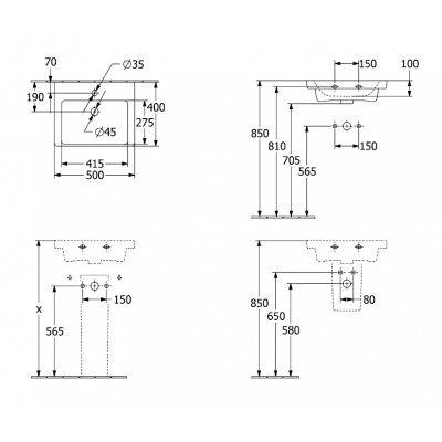 Раковина компактная 50x40x15см Villeroy&Boch Subway 3.0, Альпийский белый, с переливом