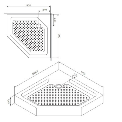 Поддон душевой с сифоном Am.pm Gem, 90х90x14см, пятиугольный, W90T-405-090WT
