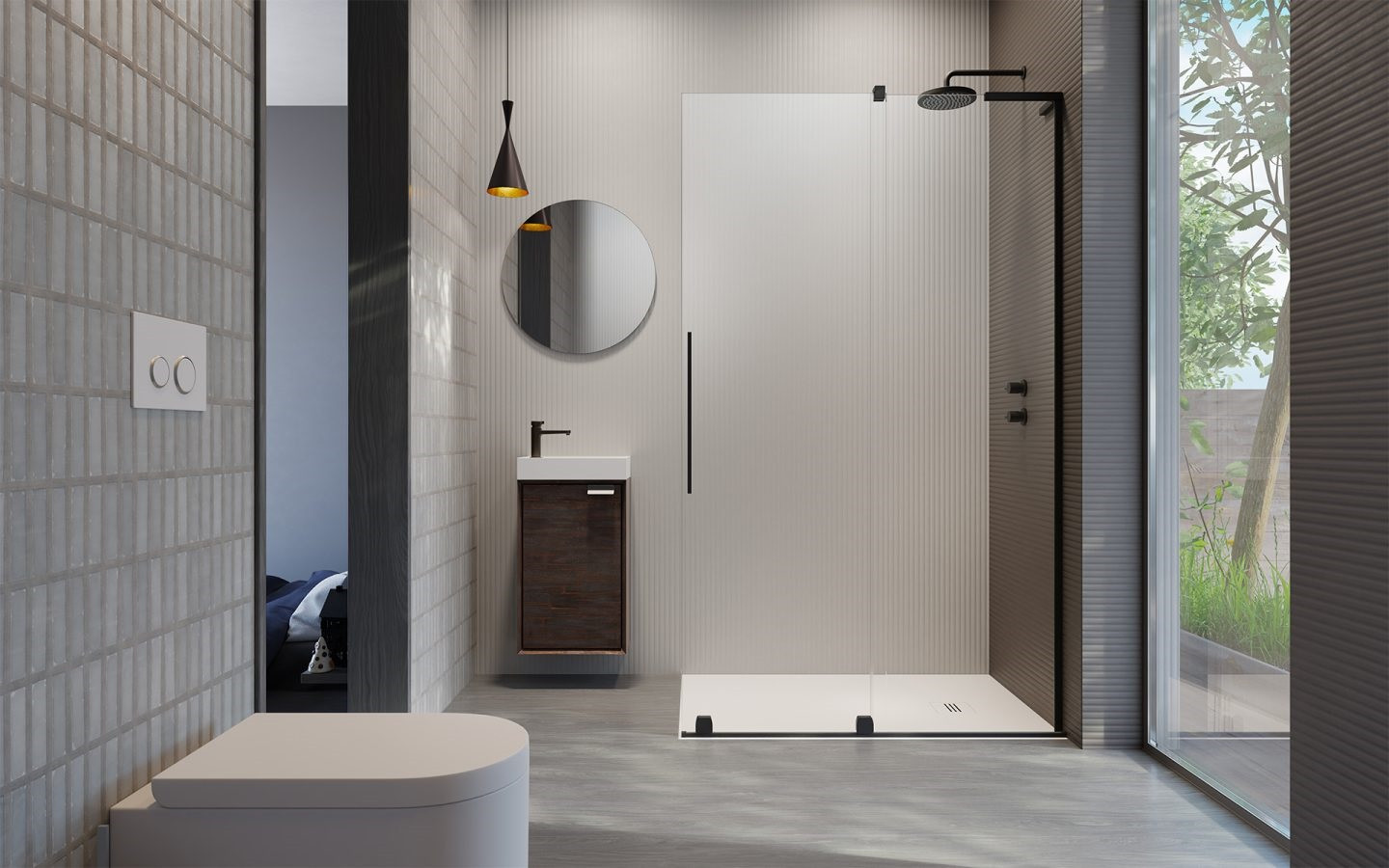 Перегородка Radaway Furo SL Black Walk-in 110R Door 588 Right + стекло Furo Wall 544, черный профиль/прозрачное стекло