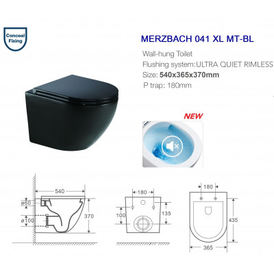 Унитаз подвесной безободковый 54х37х36,5см. WW MERZBACH 041 XL MT-BL WeltWasser