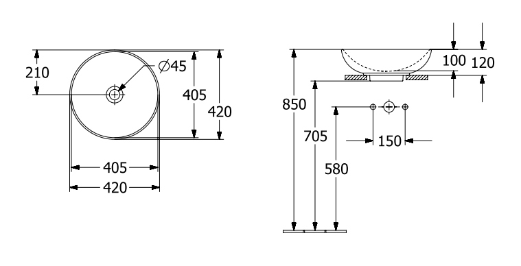Раковина для установки на столешницу, 420x420x120mm,  Villeroy&Boch Loop&Friends, Альпийский белый, с переливом