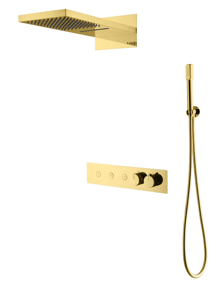 Встроенная душевая система Boheme FUSION 131-G с термостатом, трехпозиционная, GOLD