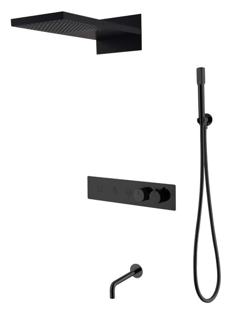 Встроенная душевая система Boheme FUSION 131-2-B с термостатом, трехпозиционная, BLACK с изливом