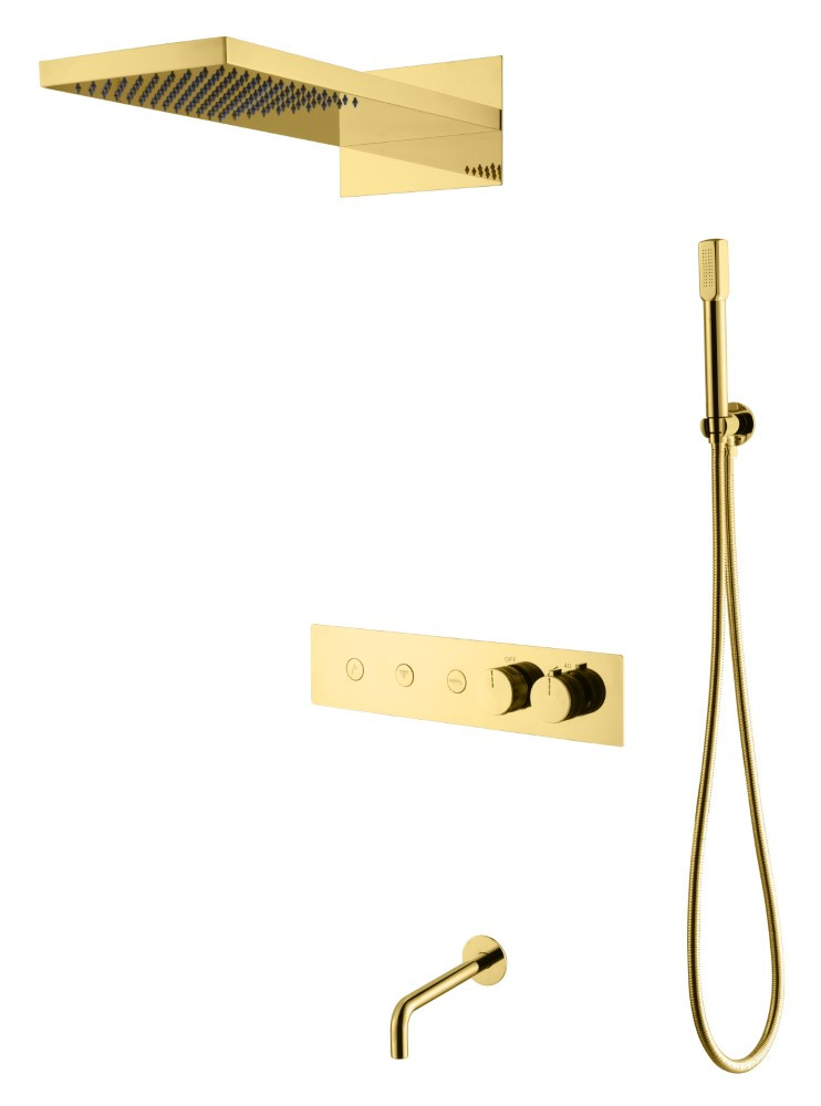 Встроенная душевая система Boheme FUSION 131-2-G с термостатом, трехпозиционная, GOLD с изливом