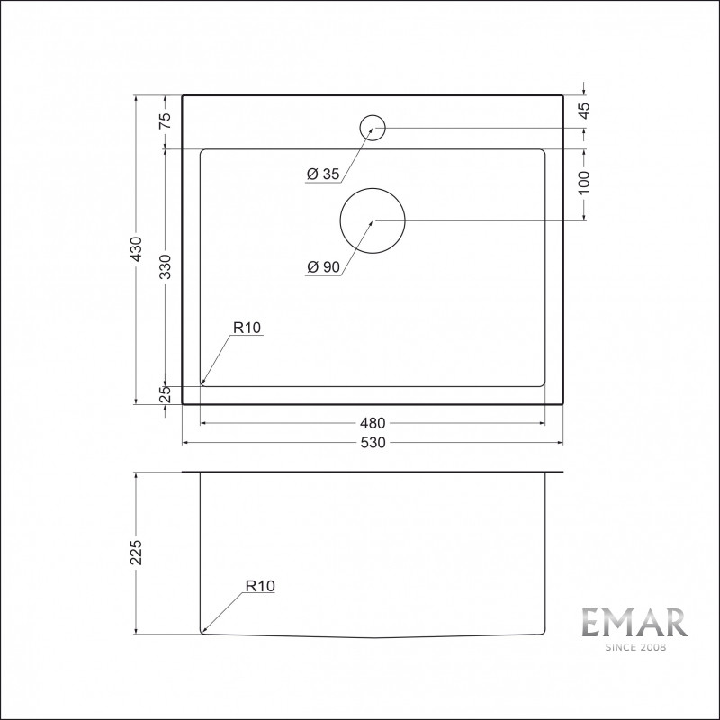 Мойка кухонная 530х430мм Emar EMB-115 PVD Nano Satine нержавеющая сталь, универсальный монтаж