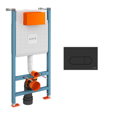 Инсталляция VitrA V-Fix Core 12см для унитаза с двурежимной панелью смыва Root R 3/6л, черный матовый, 800-1874