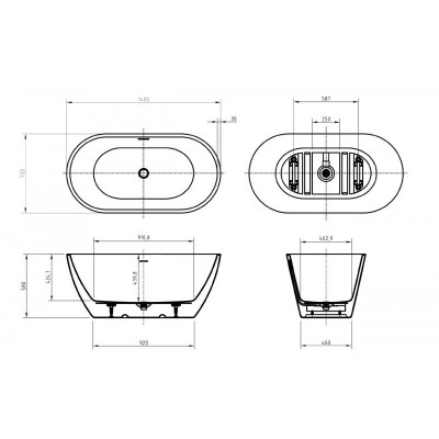 Акриловая ванна отдельностоящая белая 140x72см Belbagno Uno BB701-1400-720-K