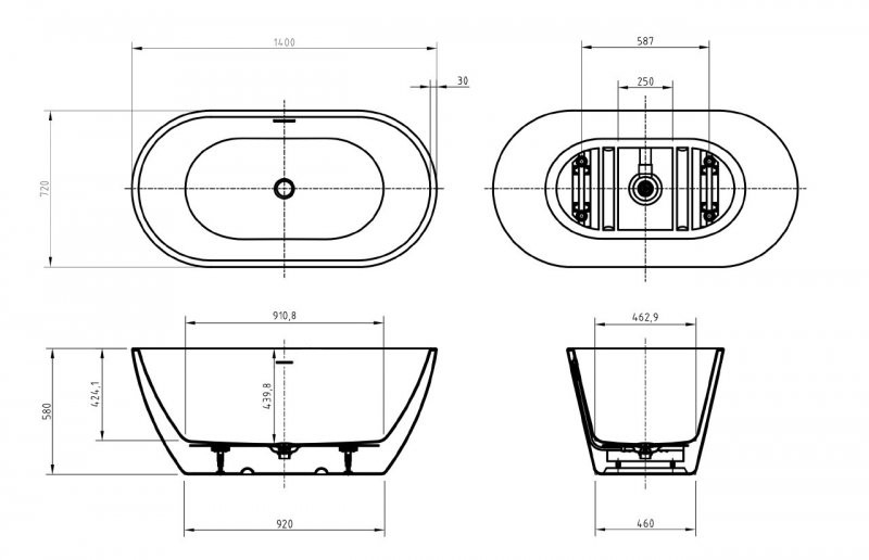 Акриловая ванна отдельностоящая белая 140x72см Belbagno Uno BB701-1400-720-K