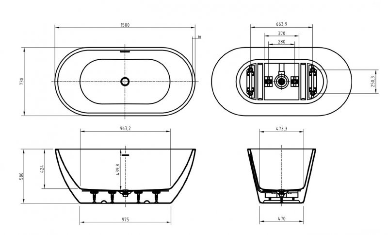 Акриловая ванна отдельностоящая белая 150x73см Belbagno Uno BB701-1500-730-K