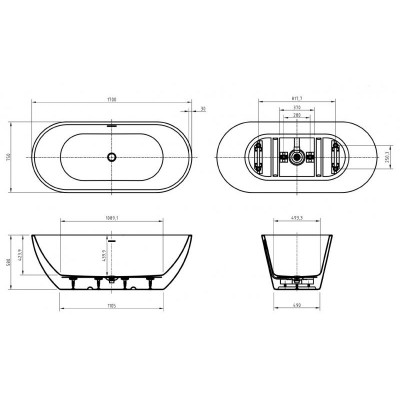 Акриловая ванна отдельностоящая белая 170x75см Belbagno Uno BB701-1700-750-K