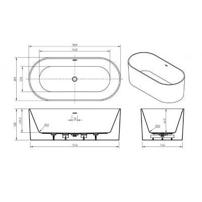 Акриловая ванна отдельностоящая белая 180x80см Belbagno BB705-1800-800