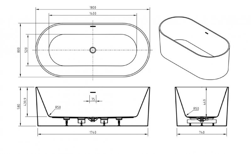Акриловая ванна отдельностоящая белая 180x80см Belbagno BB705-1800-800