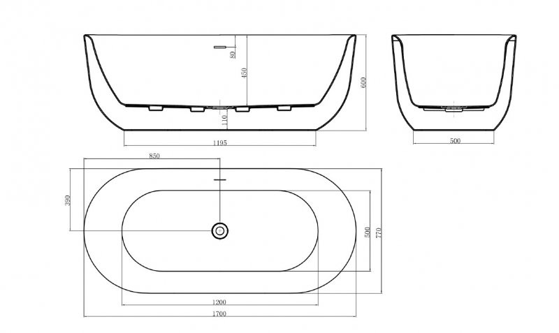 Акриловая ванна отдельностоящая белая 170x77см Belbagno BB706-1700-770