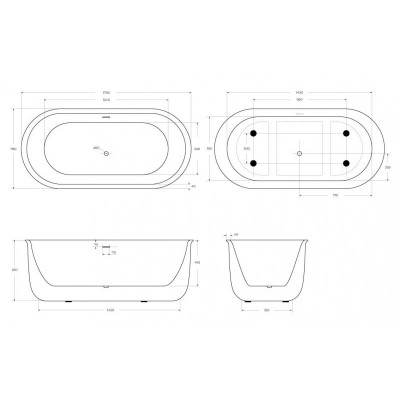 Акриловая ванна отдельностоящая белая 170x78см Belbagno BB709-1700-780