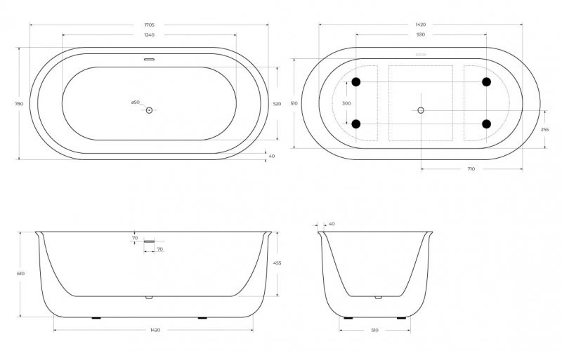 Акриловая ванна отдельностоящая белая 170x78см Belbagno BB709-1700-780