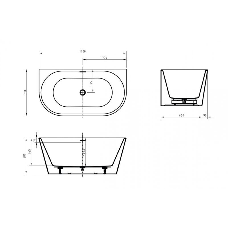 Акриловая ванна пристенная белая 140x75см Belbagno BB710-1400-750